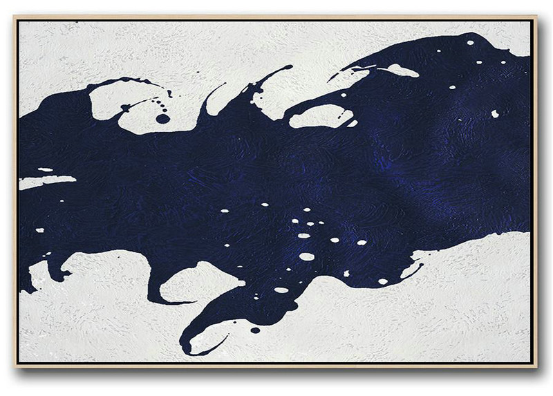 Hand Painted Extra Large Abstract Painting,Horizontal Navy Painting Abstract Minimalist Art On Canvas,Acrylic On Canvas Abstract